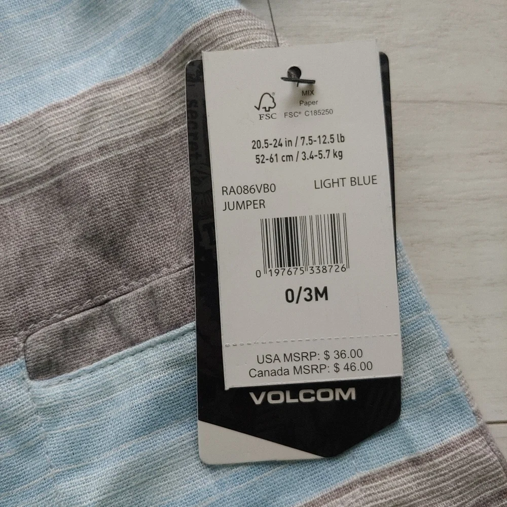 Volcom Blue and Gray Striped baby romper - Picture 5 of 9